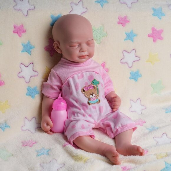 🆕18 inch Full Body Platinum Silicone Bald Baby Dolls Sleeping Closed Mouth Girl - Picture 4 of 8
